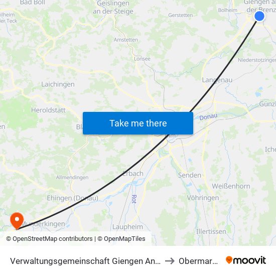 Verwaltungsgemeinschaft Giengen An Der Brenz to Obermarchtal map