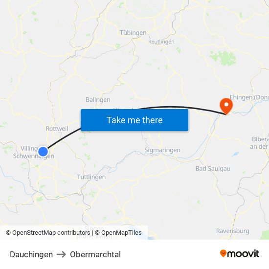 Dauchingen to Obermarchtal map