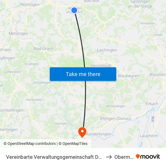 Vereinbarte Verwaltungsgemeinschaft Der Stadt Weilheim An Der Teck to Obermarchtal map