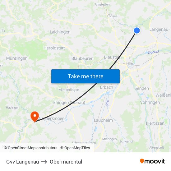 Gvv Langenau to Obermarchtal map