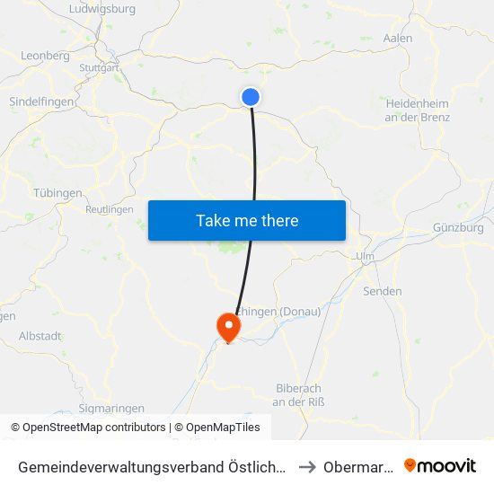 Gemeindeverwaltungsverband Östlicher Schurwald to Obermarchtal map