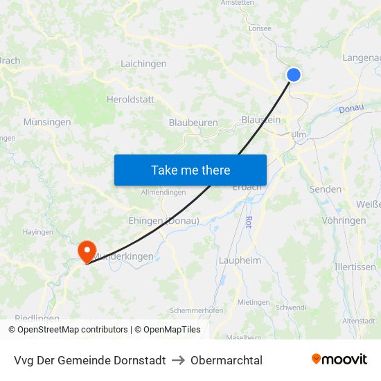 Vvg Der Gemeinde Dornstadt to Obermarchtal map