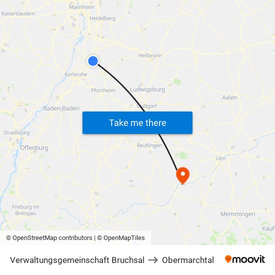 Verwaltungsgemeinschaft Bruchsal to Obermarchtal map