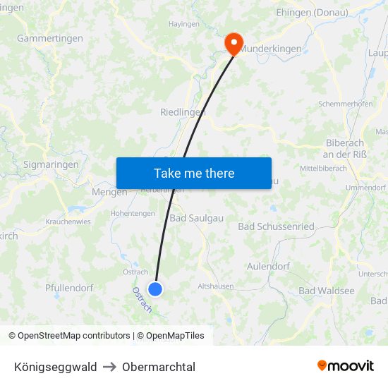 Königseggwald to Obermarchtal map