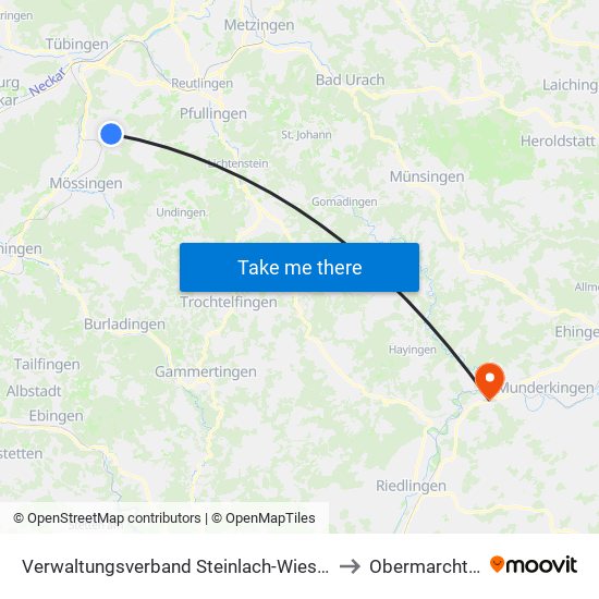 Verwaltungsverband Steinlach-Wiesaz to Obermarchtal map