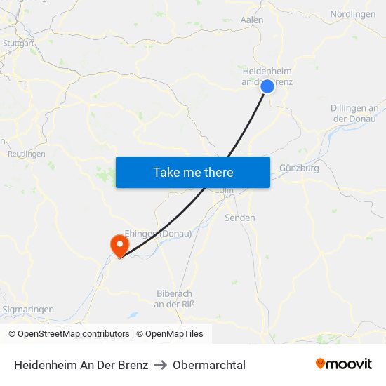 Heidenheim An Der Brenz to Obermarchtal map