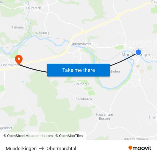 Munderkingen to Obermarchtal map