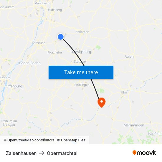 Zaisenhausen to Obermarchtal map