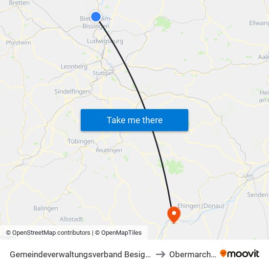 Gemeindeverwaltungsverband Besigheim to Obermarchtal map