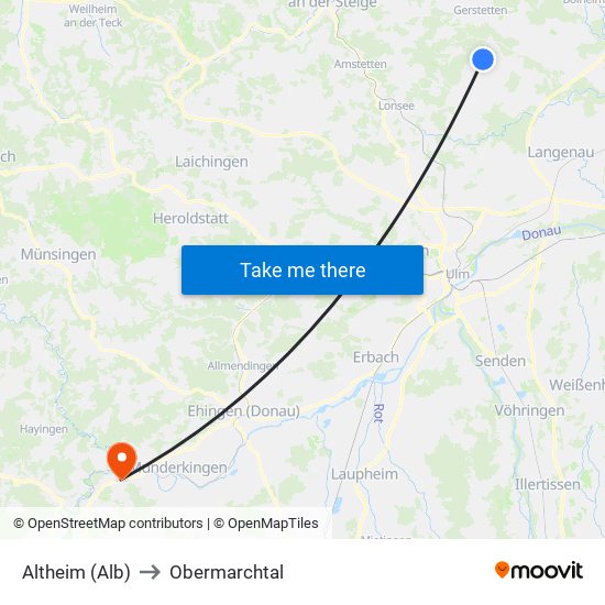 Altheim (Alb) to Obermarchtal map