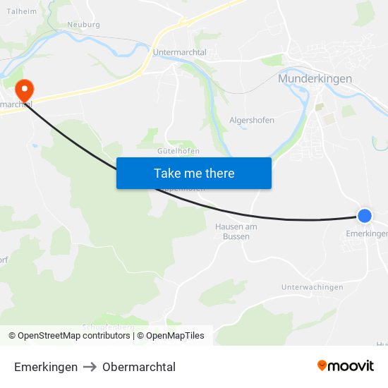 Emerkingen to Obermarchtal map