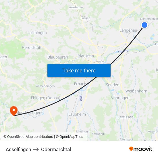 Asselfingen to Obermarchtal map