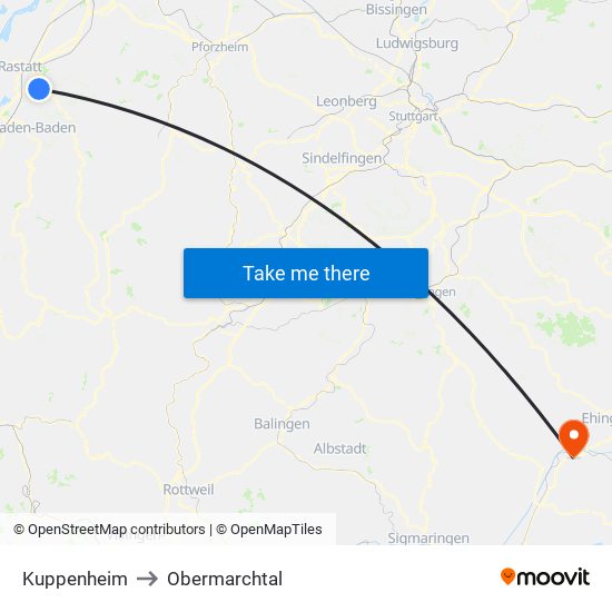 Kuppenheim to Obermarchtal map