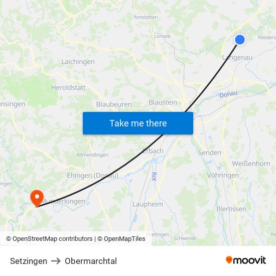 Setzingen to Obermarchtal map