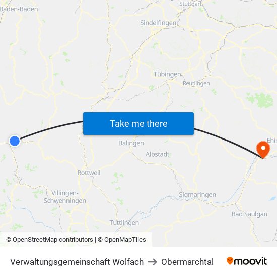 Verwaltungsgemeinschaft Wolfach to Obermarchtal map