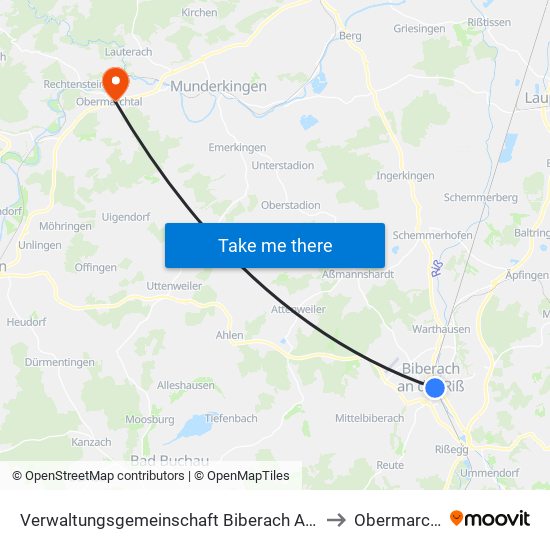 Verwaltungsgemeinschaft Biberach An Der Riß to Obermarchtal map