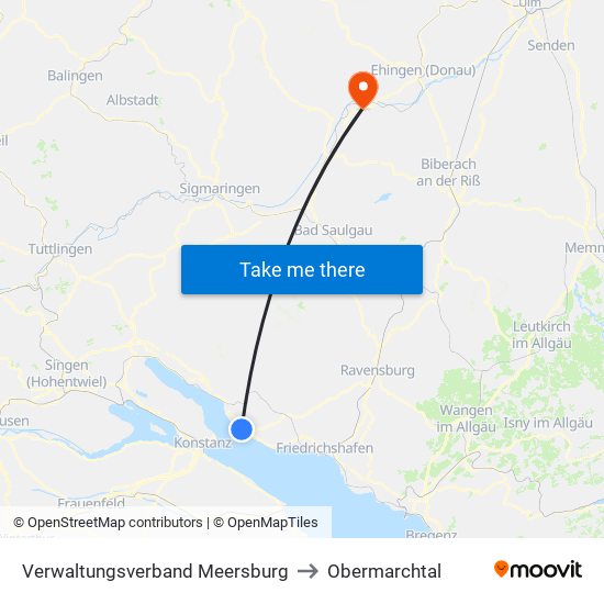 Verwaltungsverband Meersburg to Obermarchtal map