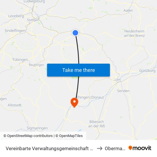 Vereinbarte Verwaltungsgemeinschaft Der Stadt Uhingen to Obermarchtal map