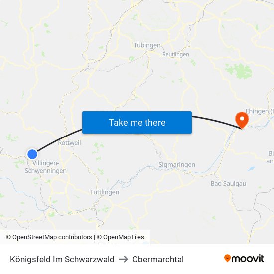 Königsfeld Im Schwarzwald to Obermarchtal map