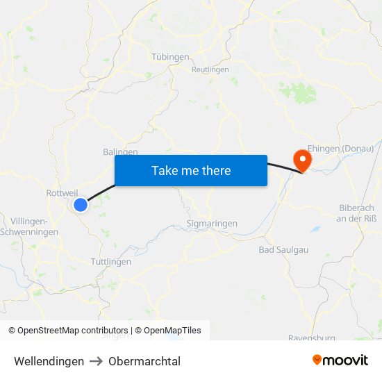 Wellendingen to Obermarchtal map