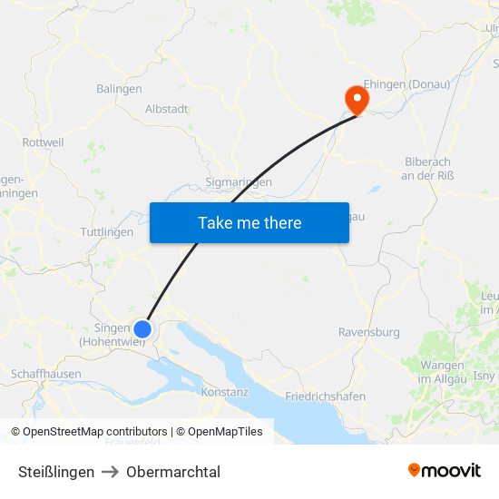 Steißlingen to Obermarchtal map