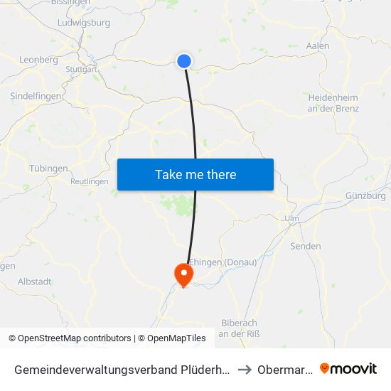 Gemeindeverwaltungsverband Plüderhausen-Urbach to Obermarchtal map