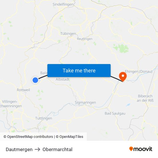 Dautmergen to Obermarchtal map