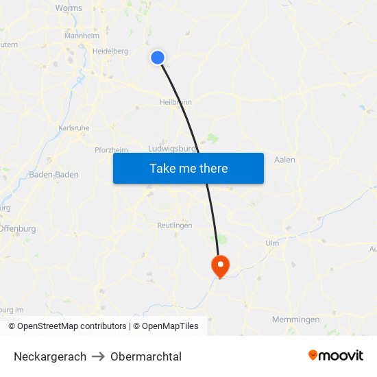 Neckargerach to Obermarchtal map