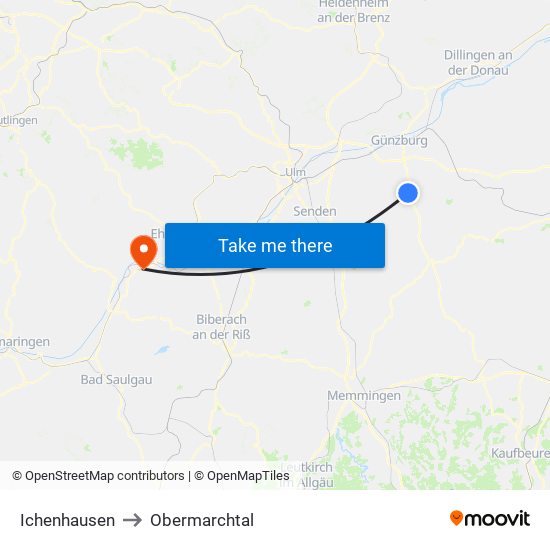 Ichenhausen to Obermarchtal map