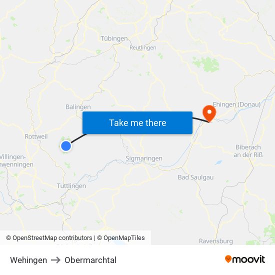 Wehingen to Obermarchtal map