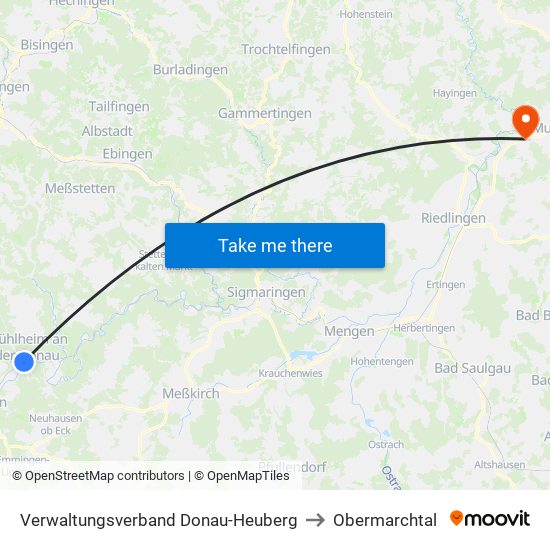 Verwaltungsverband Donau-Heuberg to Obermarchtal map