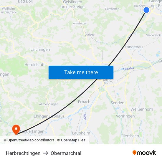 Herbrechtingen to Obermarchtal map