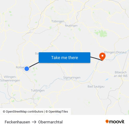 Feckenhausen to Obermarchtal map