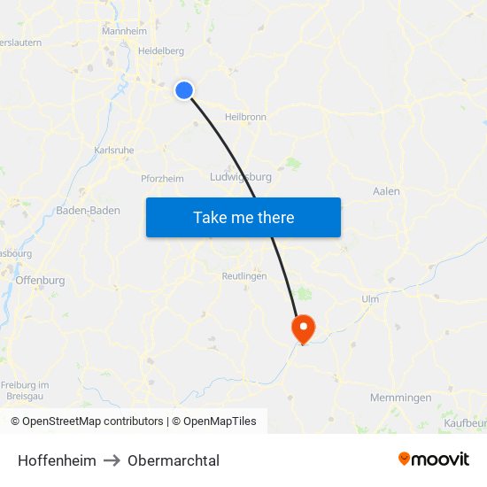 Hoffenheim to Obermarchtal map