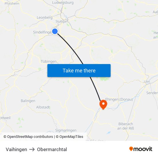 Vaihingen to Obermarchtal map