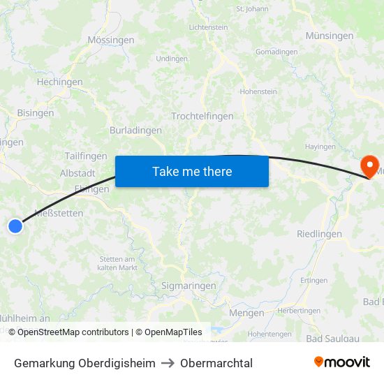 Gemarkung Oberdigisheim to Obermarchtal map