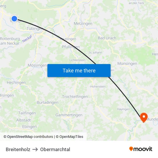 Breitenholz to Obermarchtal map