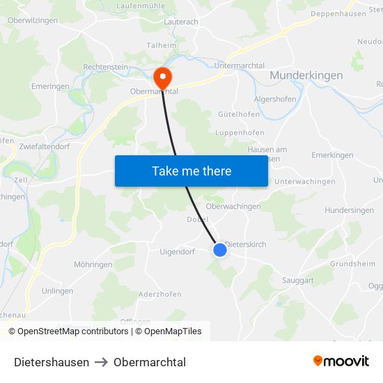 Dietershausen to Obermarchtal map