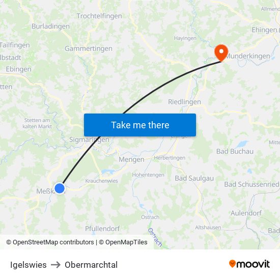 Igelswies to Obermarchtal map