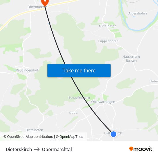 Dieterskirch to Obermarchtal map