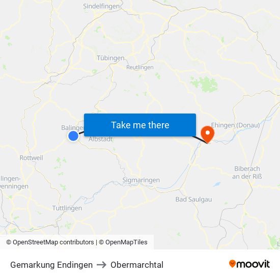 Gemarkung Endingen to Obermarchtal map