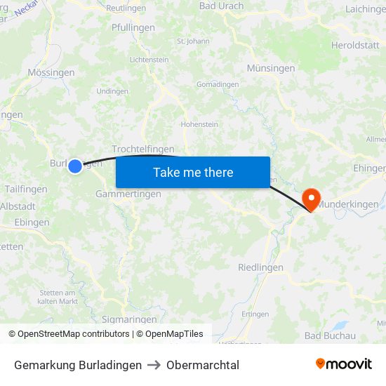 Gemarkung Burladingen to Obermarchtal map