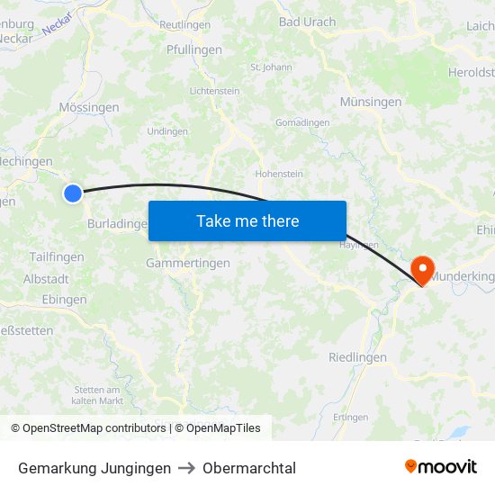 Gemarkung Jungingen to Obermarchtal map