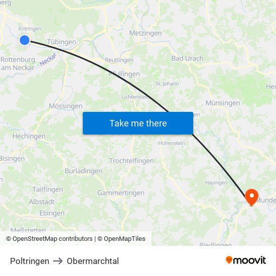 Poltringen to Obermarchtal map