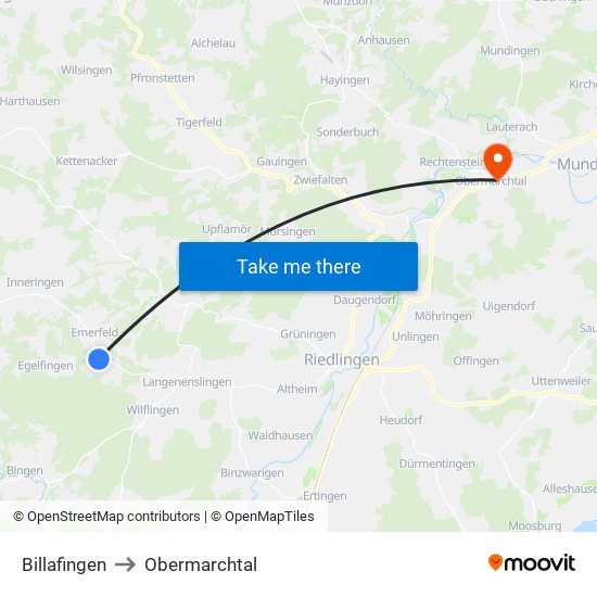 Billafingen to Obermarchtal map