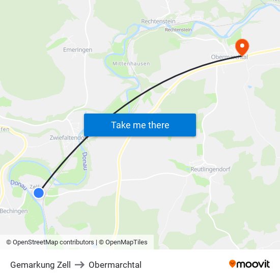 Gemarkung Zell to Obermarchtal map