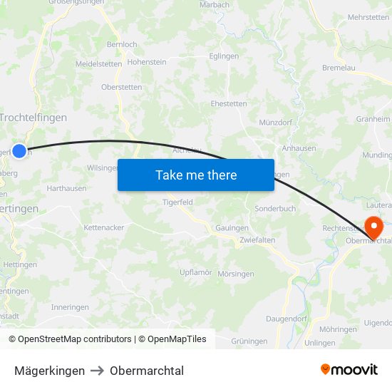 Mägerkingen to Obermarchtal map
