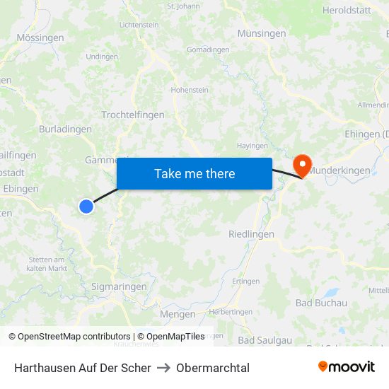 Harthausen Auf Der Scher to Obermarchtal map
