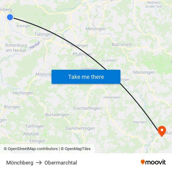 Mönchberg to Obermarchtal map