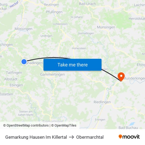 Gemarkung Hausen Im Killertal to Obermarchtal map